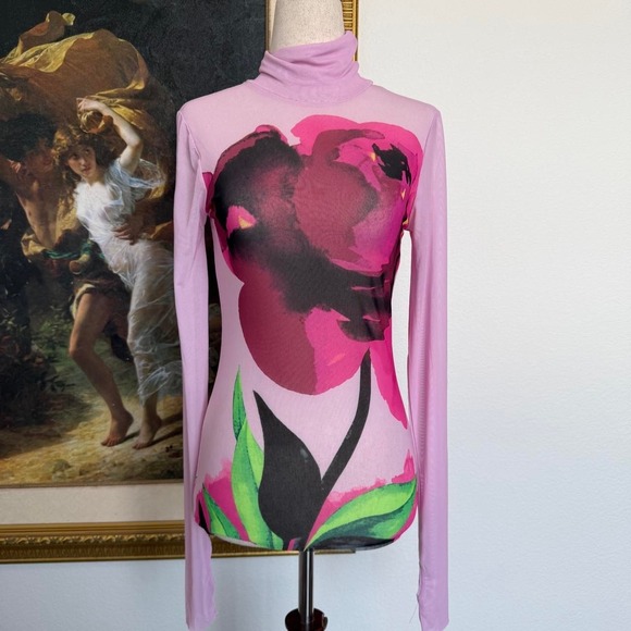 AFRM Tops - AFRM Edgy Sheer Pink Rose Mesh Turtleneck